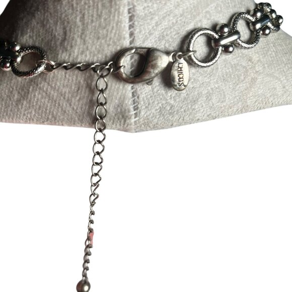 Chicos Silver-Tone Chain Necklace With Blue & Green Beaded Accents - Picture 3 of 3